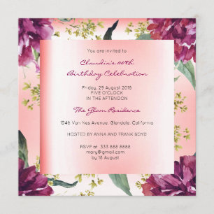Invitation Burgundy Peach rose Floral Tropical Peony Annivers