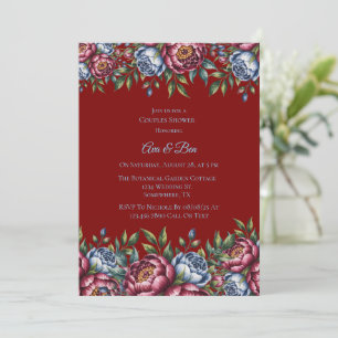 Invitation Burgundy Peony et Blue Rose Couples Douche