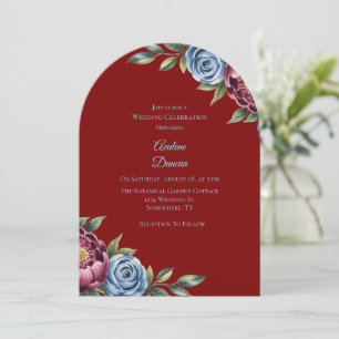 Invitation Burgundy Peony et Blue Rose Mariage Célébration