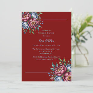 Invitation Burgundy Peony et Blue Rose Wedding shower