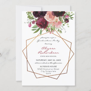 Invitation Burgundy & Pink Floral & Frame Graduation Party v2