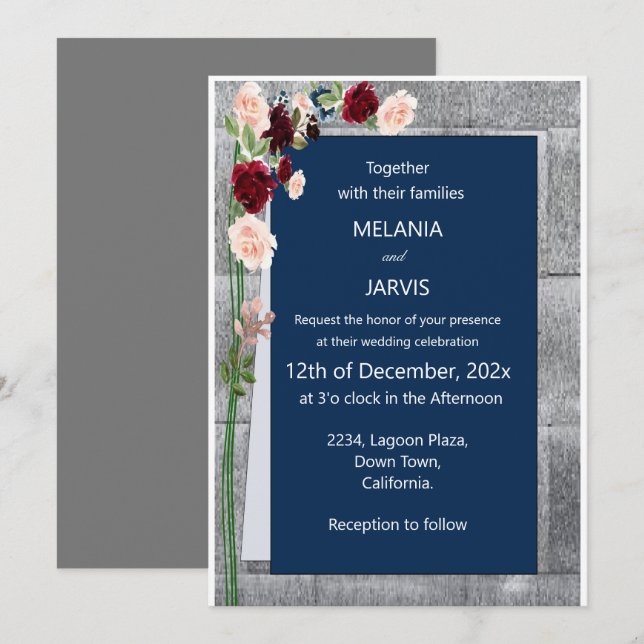 Invitation Burgundy Pink Forest Green Navy Blush Mariage (Devant / Derrière)