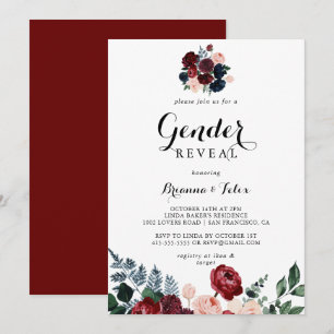 Invitation Burgundy Pink Navy Floral Genre Revevela Party