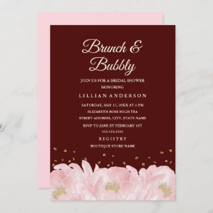 Invitation Burgundy Pink Peony Brunch et Bubbly Douche