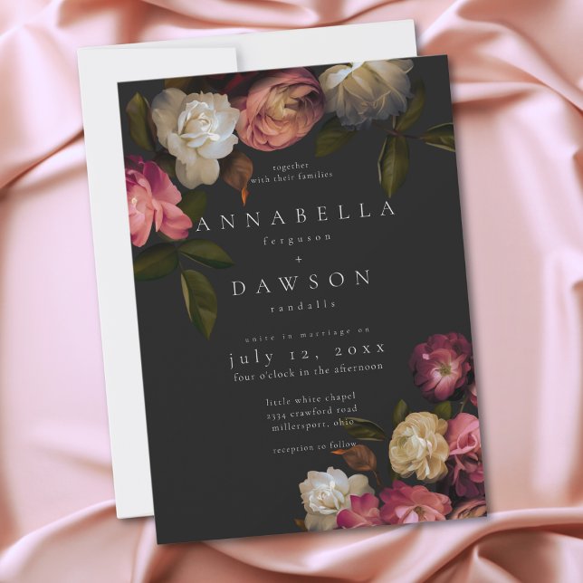 Invitation Burgundy & Pink Romantic Rose Black Moody Wedding (Burgundy & Pink Romantic Rose Black Moody Wedding)