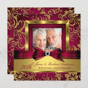 Invitation Burgundy Plum Gold Photo 50e anniversaire de Maria