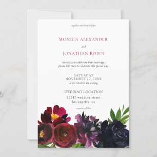 Invitation Burgundy Plum Navy Floral