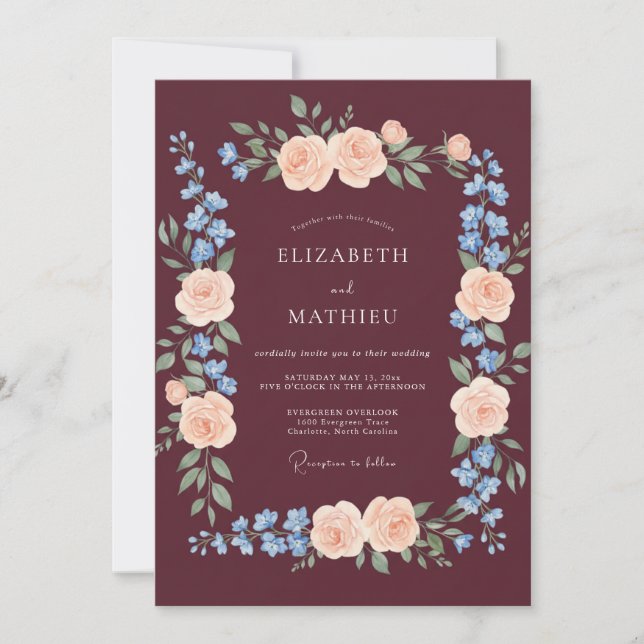 Invitation Burgundy Poetic Fall Wedding (Devant)