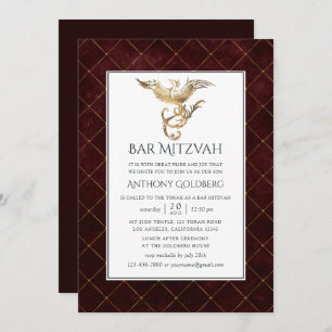 Invitation Burgundy profonde et Dragon d'or thème Bar Mitzvah