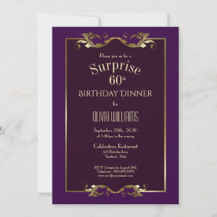 Invitation Burgundy Purple Gold Surprise 60e anniversaire Dîn