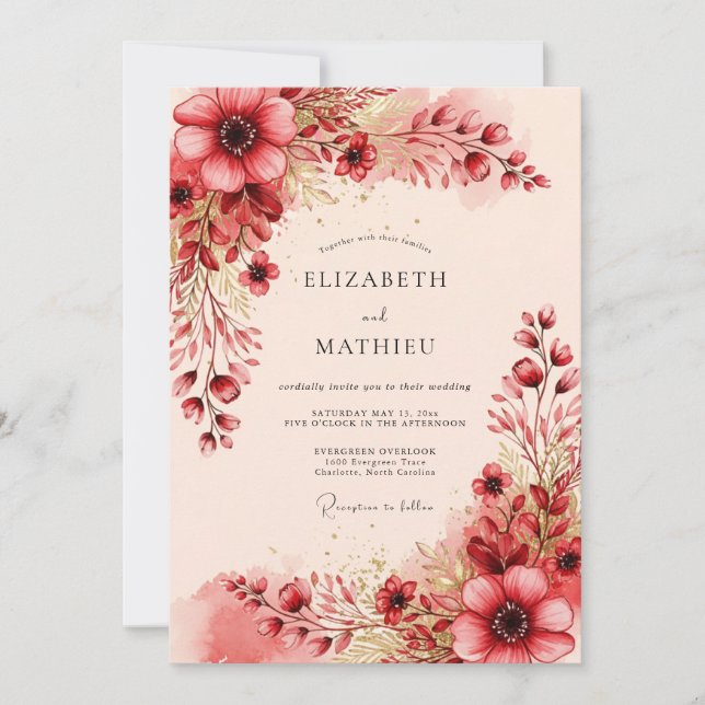Invitation Burgundy Radiant Romantic Wedding (Devant)