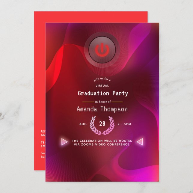 Invitation Burgundy Red and Pink Virtual Graduation Party (Devant / Derrière)