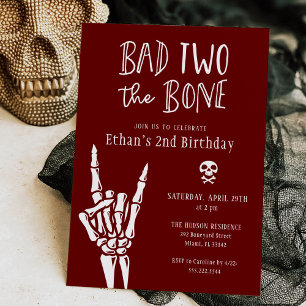 Invitation Burgundy Red Bad Deux The Bone 2nd Birday Party
