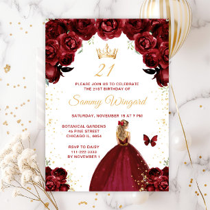 Invitation Burgundy Red Blonde Hair Princess Anniversaire