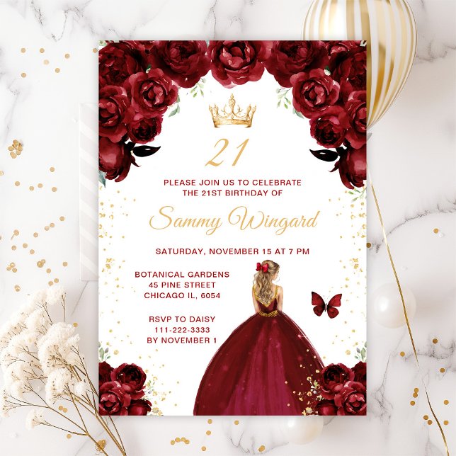 Invitation Burgundy Red Blonde Hair Princess Anniversaire (Créateur téléchargé)