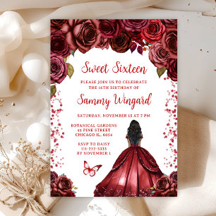 Invitation Burgundy Red Dark Skin Princess Sweet sixteen