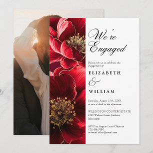 Invitation Burgundy Red Elegant Floral Engagement Party Photo