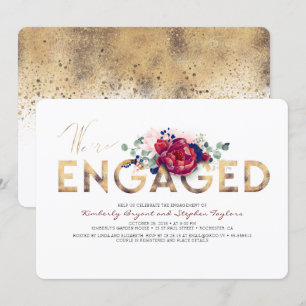Invitation Burgundy Red et Navy Blue Floral Engagement Party