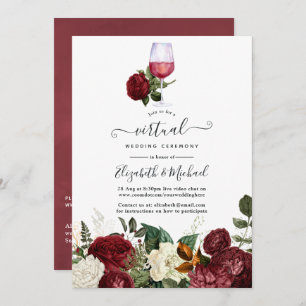Invitation Burgundy Red Floral Vin thème Mariage virtuel