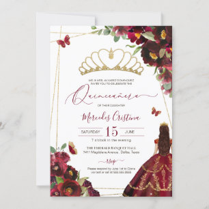 Invitation Burgundy Red Gold Butflies Quince Anniversaire