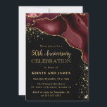 Invitation Burgundy Red & Gold Glitter Agate 50e Anniversaire<br><div class="desc">Élégant motif d'agate rouge burgonde et de paillettes dorées sur fond noir</div>