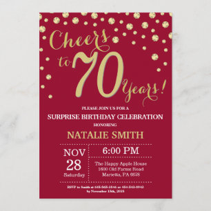 Invitation Burgundy Red Gold Surprise 70e Anniversaire Diamon