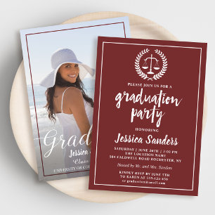 Invitation Burgundy Red Law School Graduation Party Photo