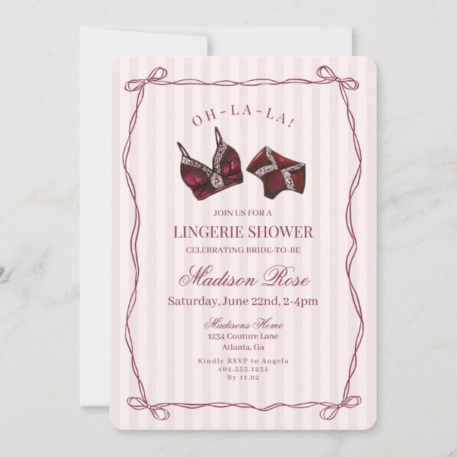 Invitation Burgundy Red Lingerie Shower Bridal Lace  (Devant)