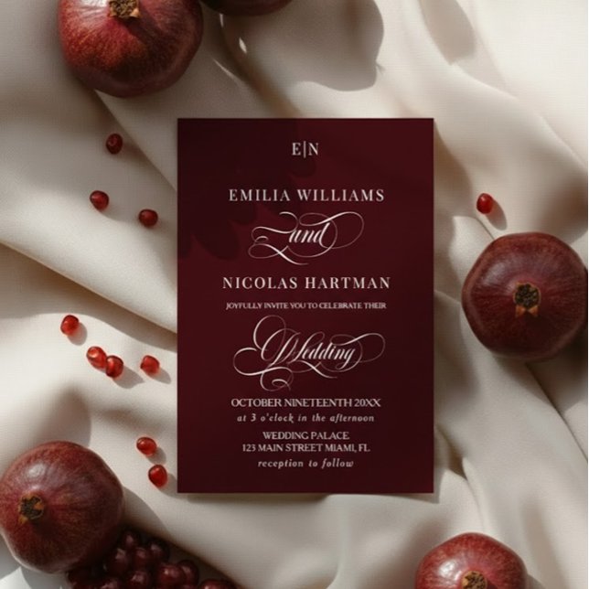 Invitation Burgundy Red Monogram Romantic Wedding (Créateur téléchargé)