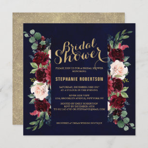 Invitation Burgundy Red Navy Floral Rustic Boho Fête des mari