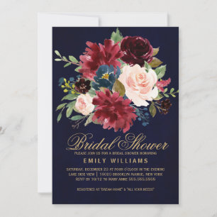 Invitation Burgundy Red Navy Floral Rustic Boho Fête des mari