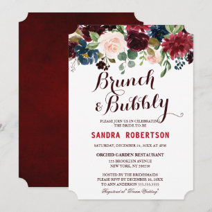 Invitation Burgundy Red Navy Floral Rustic Boho Fête des mari