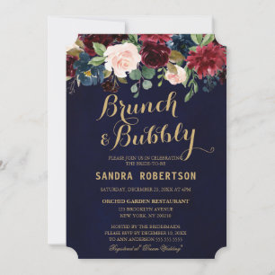 Invitation Burgundy Red Navy Floral Rustic Boho Fête des mari