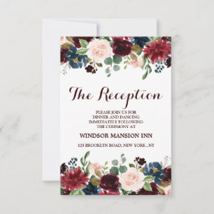 Invitation Burgundy Red Navy Floral Rustic Boho Réception