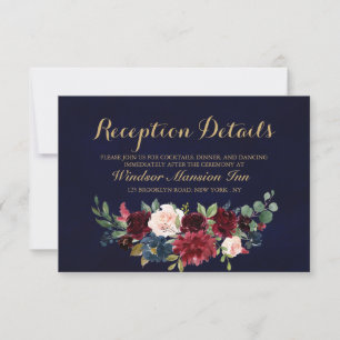 Invitation Burgundy Red Navy Floral Rustic Boho Réception