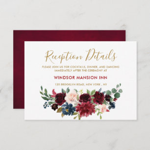 Invitation Burgundy Red Navy Floral Rustic Boho Réception
