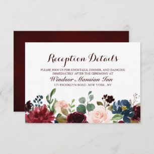 Invitation Burgundy Red Navy Floral Rustic Boho Réception