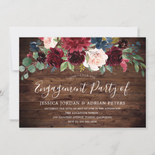 Invitation Burgundy Red Rustic Country Engagement Party