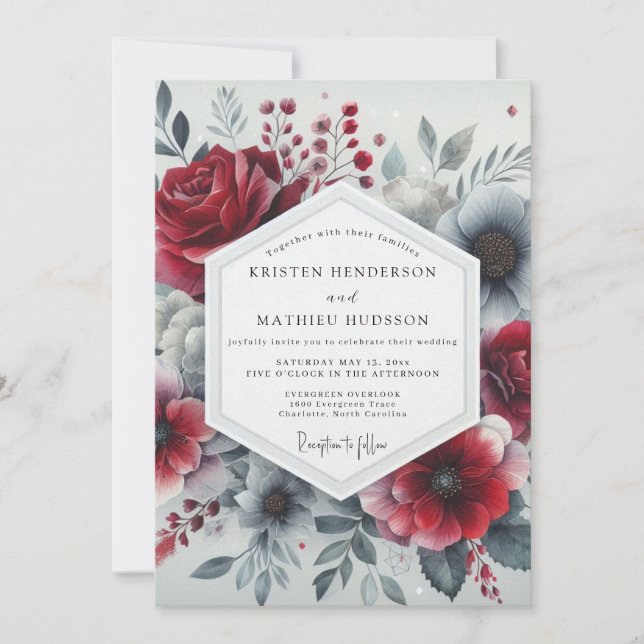 Invitation Burgundy Romantic Bloom Wedding (Devant)