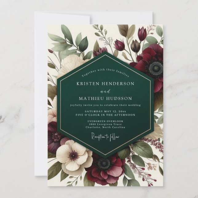 Invitation Burgundy Romantic Floral Romance Wedding (Devant)