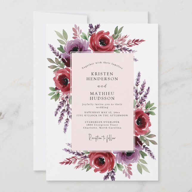 Invitation Burgundy Romantic Meadow Wedding (Devant)