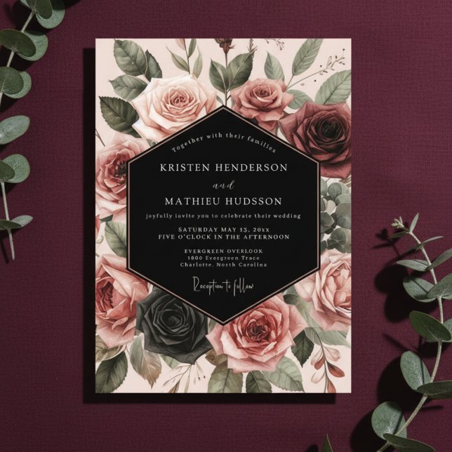 Invitation Burgundy Rose Bloom Wedding (Créateur téléchargé)