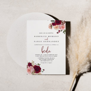 Invitation Burgundy Rose Blush Floral Mariage