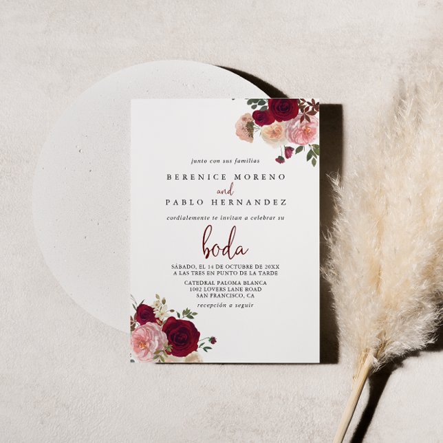 Invitation Burgundy Rose Blush Floral Mariage (Créateur téléchargé)