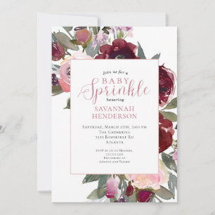 Invitation Burgundy Rose Fleur Bébé Fille Sprinkle Shower