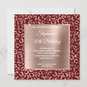 Invitation Burgundy Rose Gold Foil Leopard Glam 30e anniversa