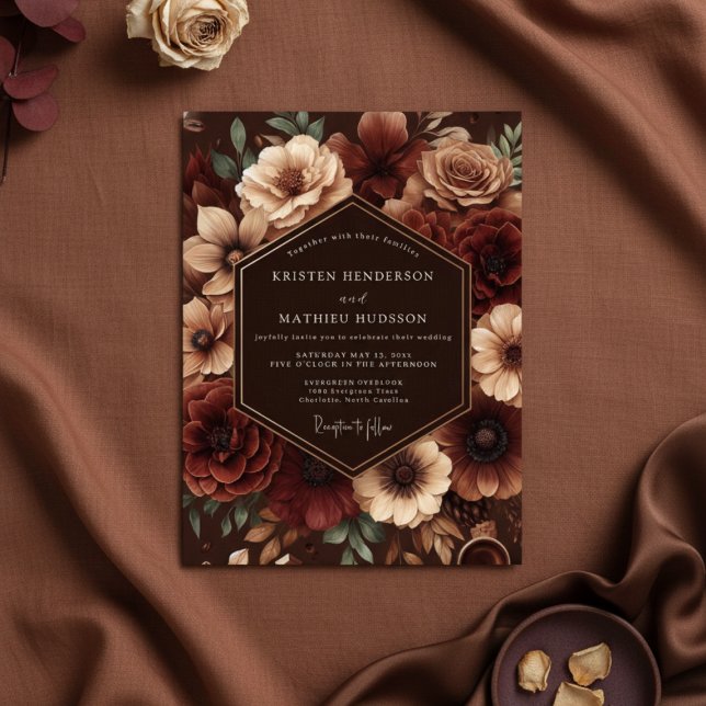 Invitation Burgundy Rose Moody Romance Wedding (Créateur téléchargé)