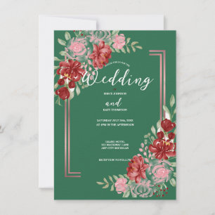 Invitation Burgundy & Rose on Green Floral Wedding