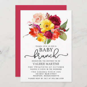 Invitation Burgundy rose orange jaune Bébé Brunch