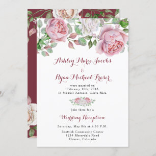 Invitation Burgundy Rose Post Réception de mariage uniquement